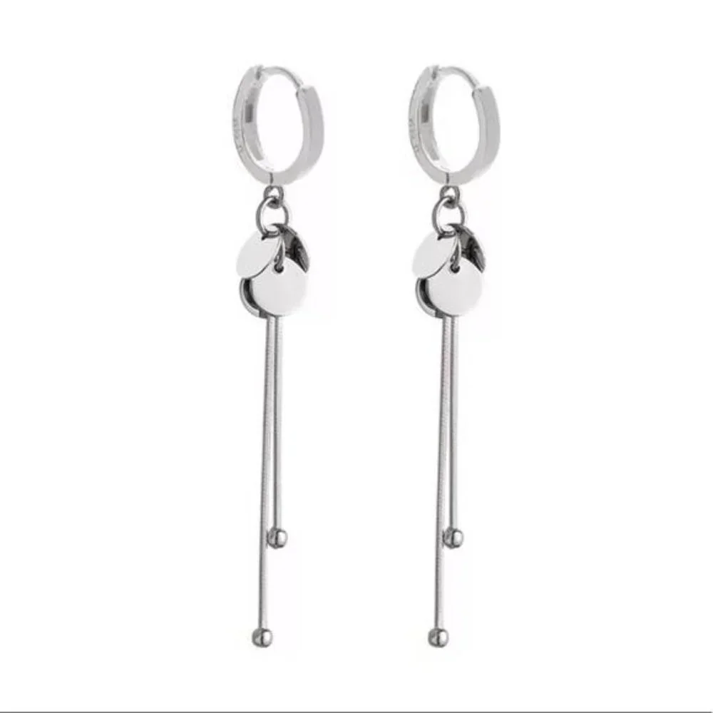 NEW 925 STERLING SILVER LONG TASSEL HOOP EARRINGS - Picture 4 of 5